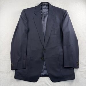 Veg Ermenegildo Zegna Jacket Blazer Mens 42R Hopsack Patch Pockets Woven Navy